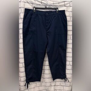 Style & Co. :18 Women Tie Hem Pant Straight Mid Rise 98% Cotton Industrial Blue